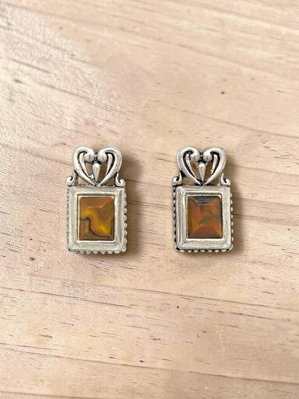 Silver-Tone Rectangular Stud Earrings